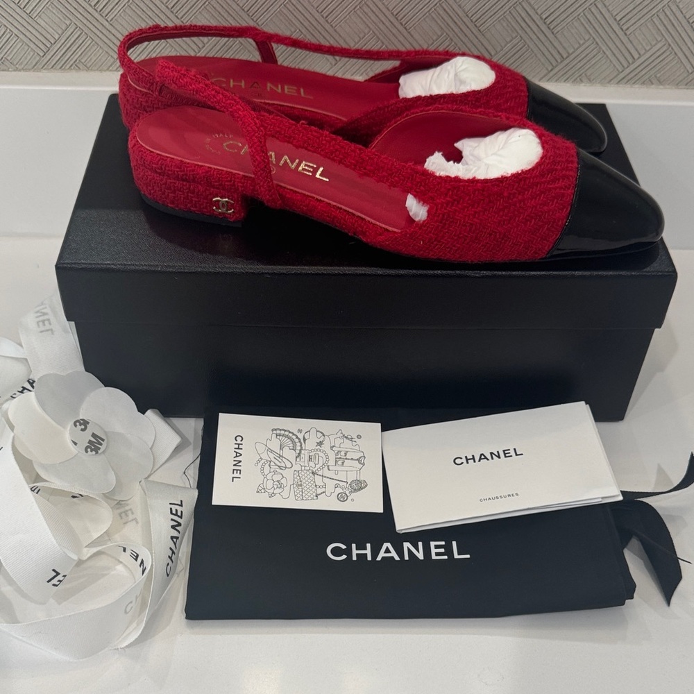 Chanel Red and Black Women's Flats